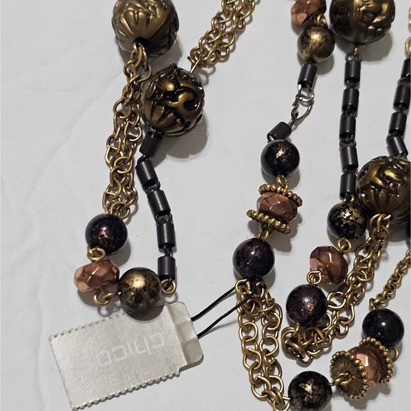 Chico's Bronze, Black, and Antique Gold Ball Link Necklace New! - Picture 6 of 6
